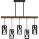 Industrial 5 Light 38 inch Wood with Black Linear Chandelier Ceiling Light
