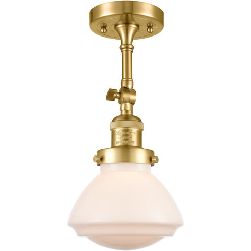 Franklin Restoration Olean 1 Light 7 inch Satin Gold Semi-Flush Mount Ceiling Light in Matte White Glass, Franklin Restoration