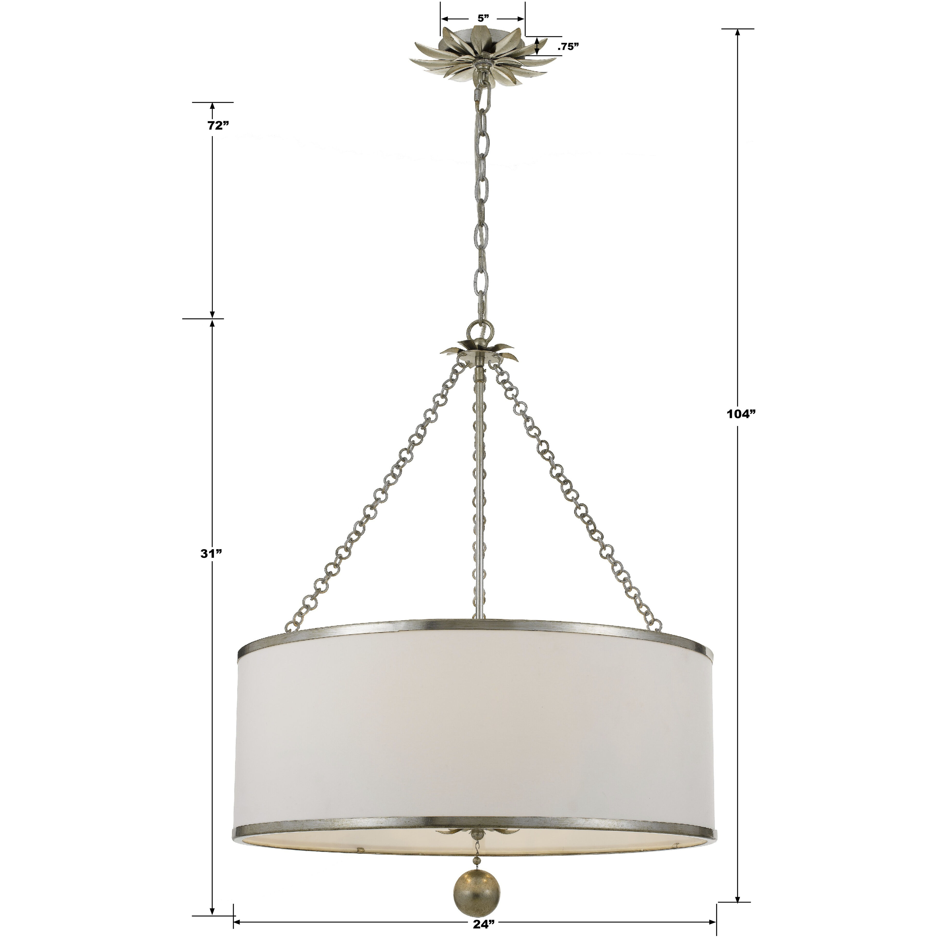 Broche 6 Light 24 inch Antique Silver Chandelier Ceiling Light