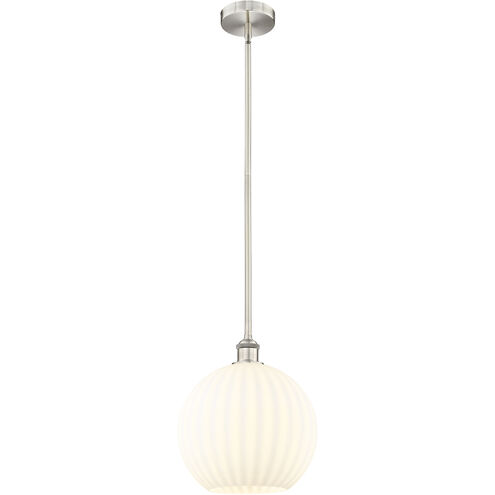 Edison White Venetian 1 Light 12 inch Brushed Satin Nickel Stem Hung Pendant Ceiling Light