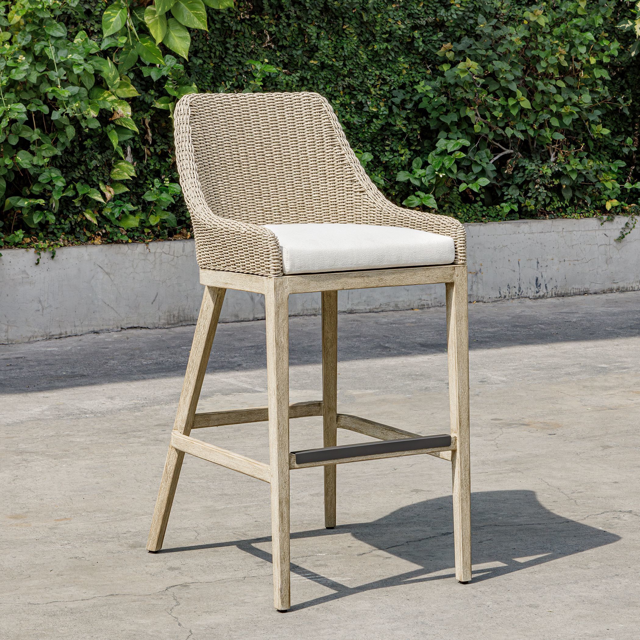 Paloma 44.7 inch Oatmeal and Cerused Wheat with Oyster White Outdoor Bar Stool