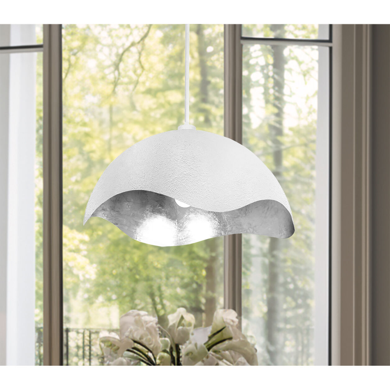 Eclos 1 Light 23.88 inch Textured White With Silver Leaf Inside Pendant Ceiling Light