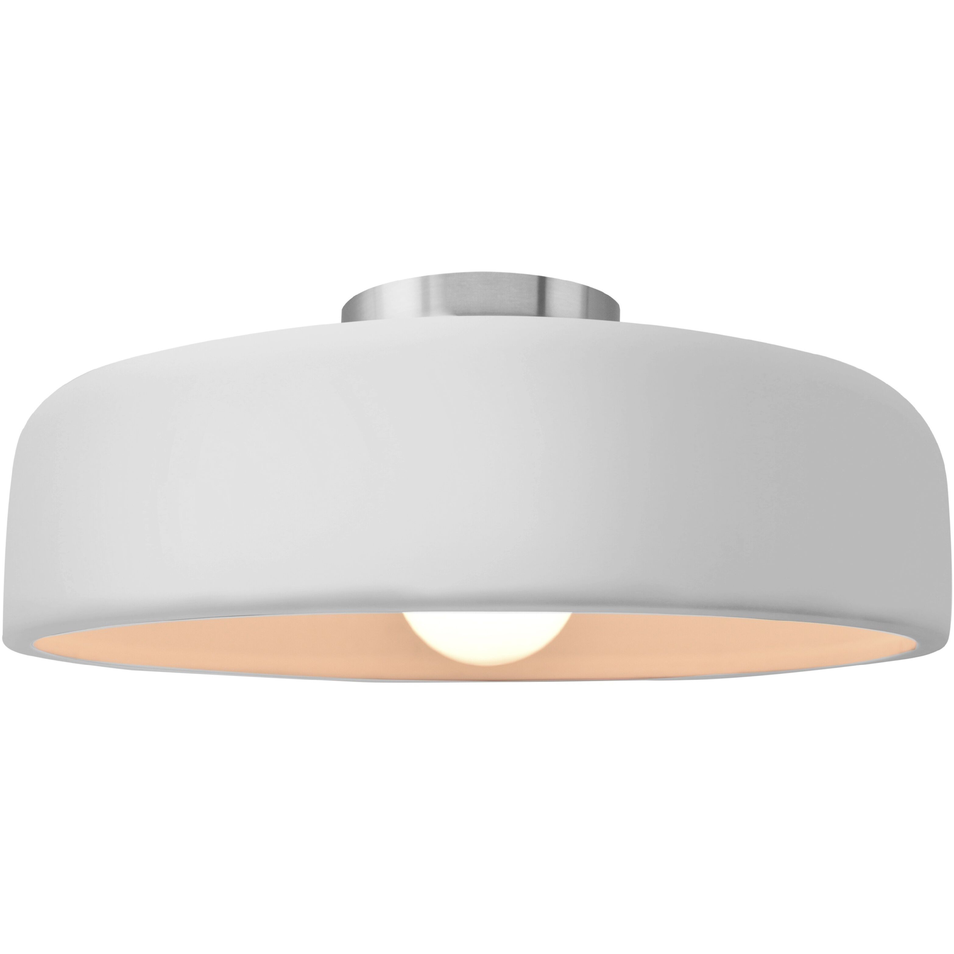 Radiance Collection - Spire LED 16 inch Gloss White and Brushed Nickel Semi-Flush Ceiling Light in Dedicated LED, 16W x 6.5H, Form+Finish+Function