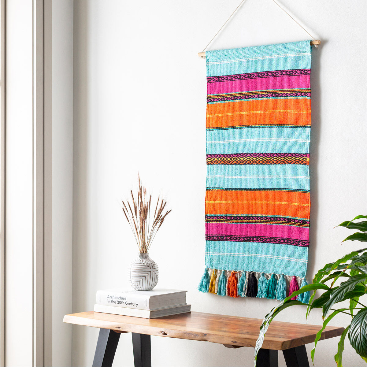 Toluca Aqua/Teal/Bright Orange/Bright Pink/Black Wall Hangings, Rectangle