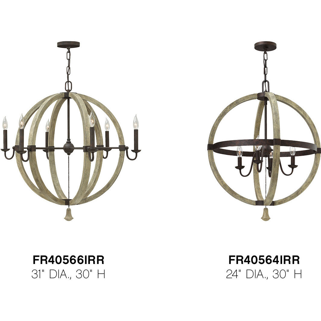 Middlefield LED 24 inch Iron Rust Chandelier Ceiling Light, Orb