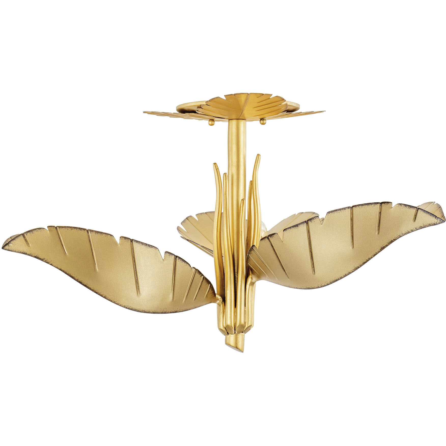 Banana Leaf 3 Light 24 inch Gold Semi-Flush Ceiling Light