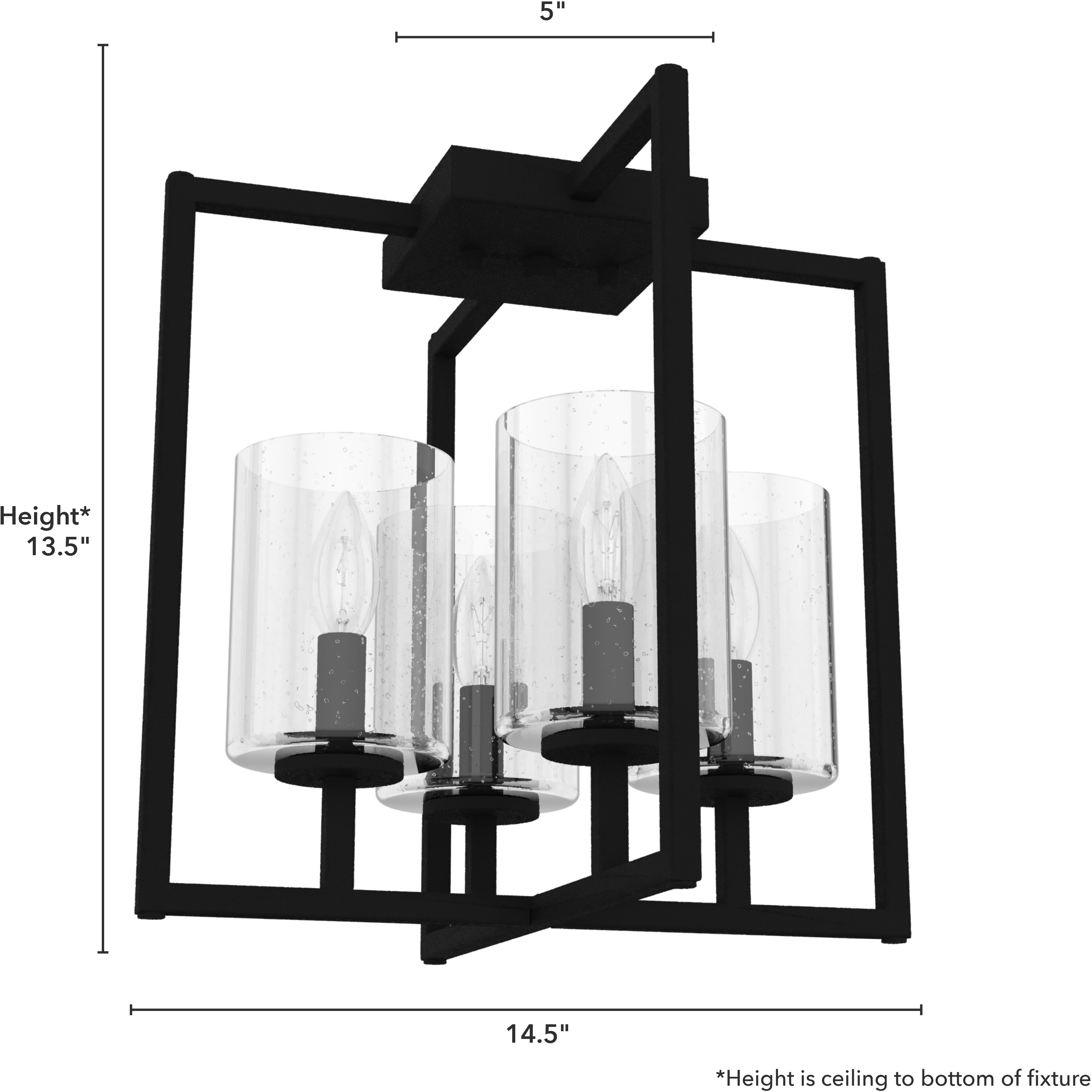 Kerrison 4 Light 14.5 inch Natural Black Iron Semi-Flush Mount Ceiling Light, Small