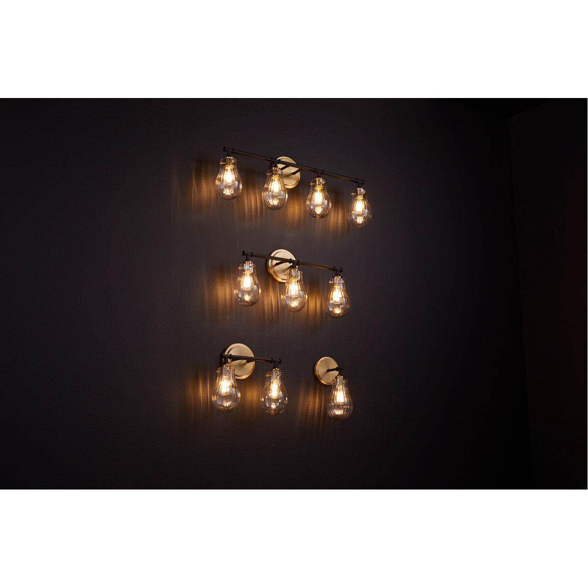 Fort Worth 3 Light 23 inch Noir with Aged Brass Bath Vanity Wall Light