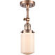 Franklin Restoration Dover 1 Light 5 inch Antique Copper Semi-Flush Mount Ceiling Light in Matte White Glass, Franklin Restoration