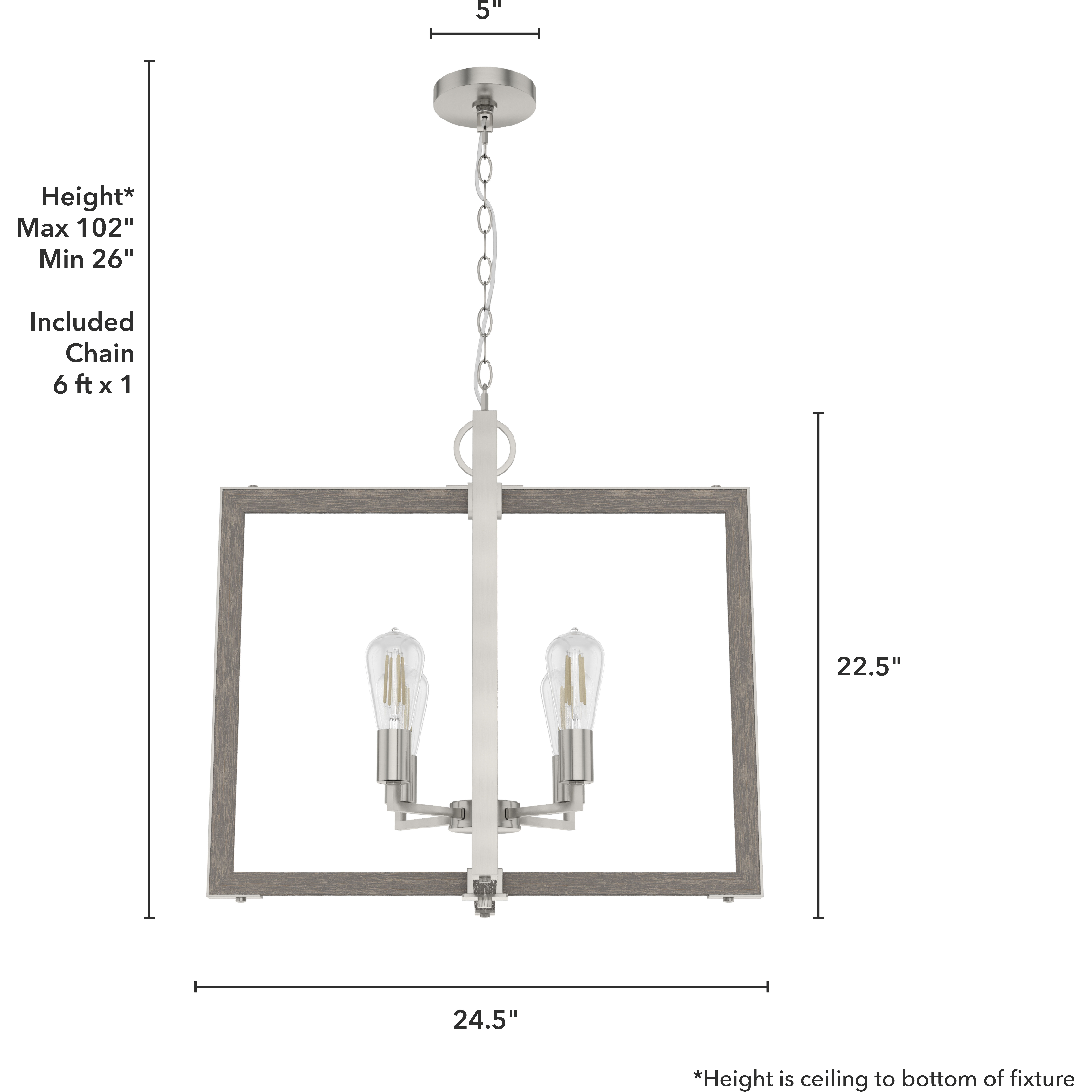 Woodburn 4 Light 24.5 inch Brushed Nickel Pendant Ceiling Light