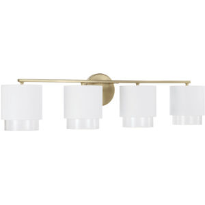 Weller 4 Light 33.5 inch Matte Brass and White Vanity Light Wall Light