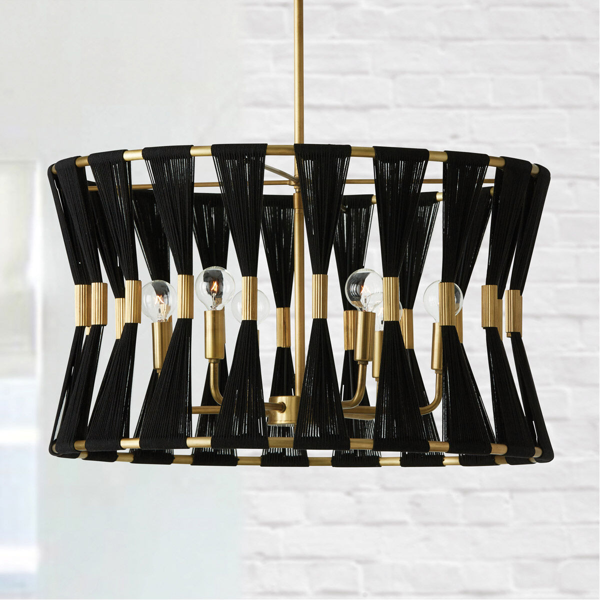 Bianca 6 Light 25 inch Black Rope and Patinaed Brass Pendant Ceiling Light