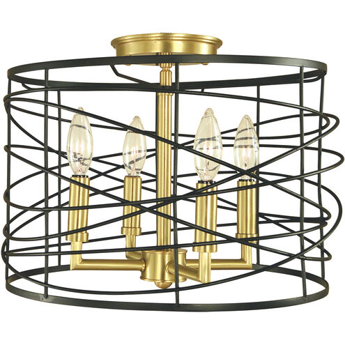 Boca 4 Light 14 inch Brushed Brass and Matte Black Semi-Flush Mount Ceiling Light