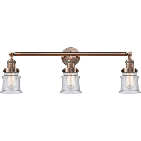 Franklin Restoration Small Canton LED 30 inch Antique Copper Bath Vanity Light Wall Light in Seedy Glass, Franklin Restoration