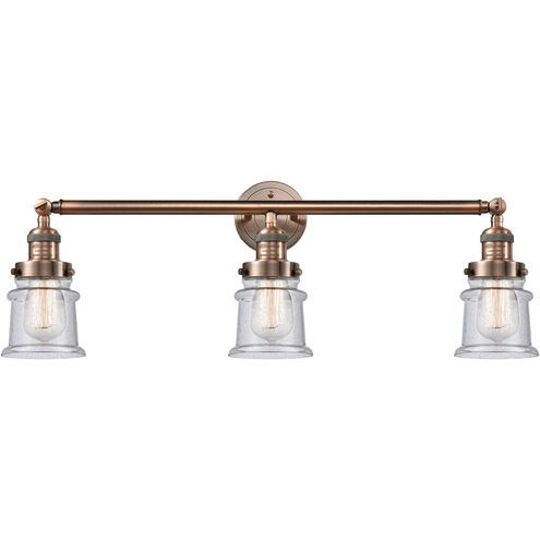 Franklin Restoration Small Canton 3 Light 30 inch Antique Copper Bath Vanity Light Wall Light in Seedy Glass, Franklin Restoration