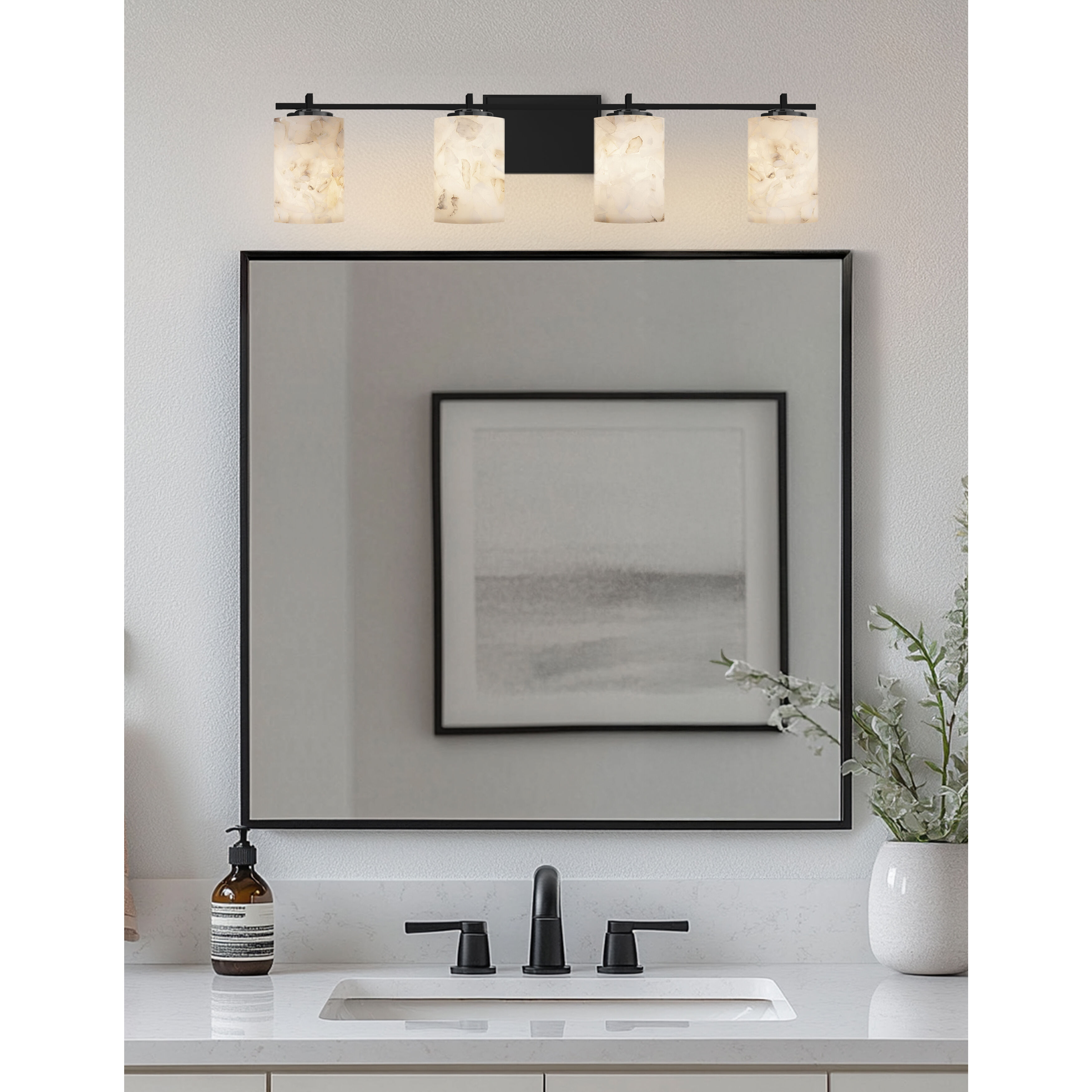 Alabaster Rocks LED 34 inch Matte Black Vanity Light Wall Light in 2800 Lm LED, Cylinder with Flat Rim