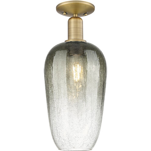 Downtown Urban Brookhaven Flute 1 Light 7 inch Brushed Brass Semi-Flush Mount Ceiling Light in Slate Glass