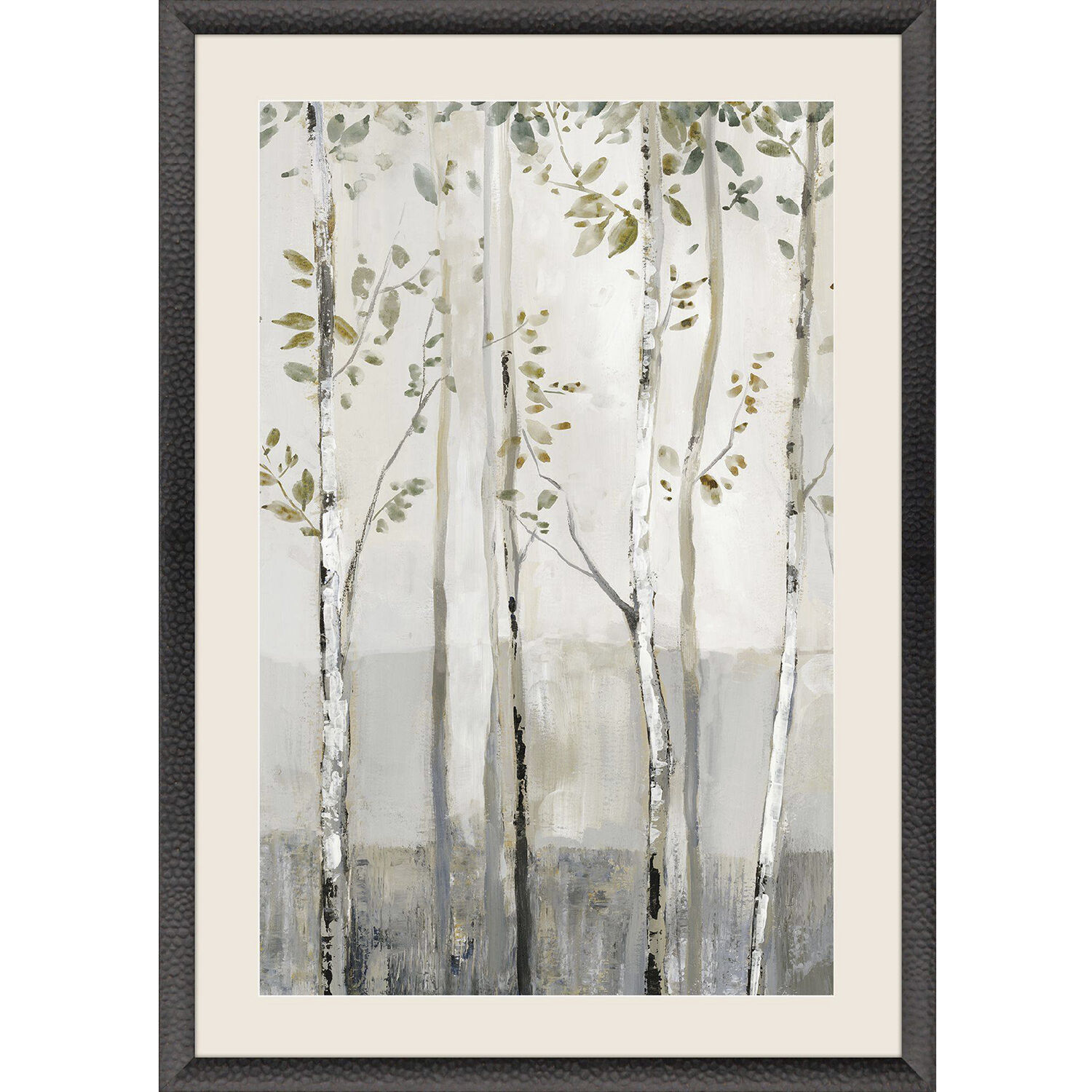 Blue Birch Serenade Gray and Green and Neutral and White Framed Art