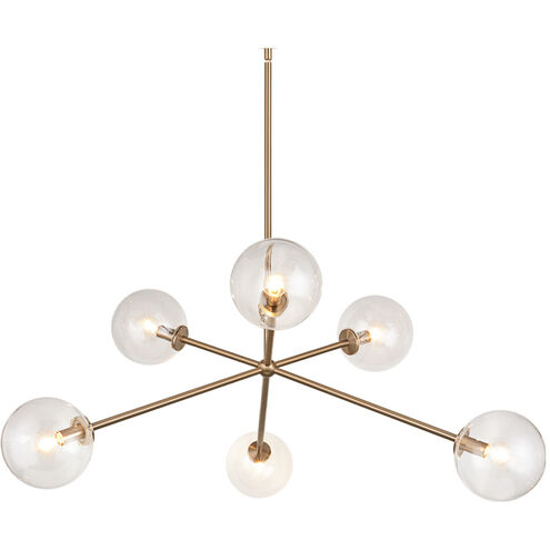 Novo 6 Light 33.13 inch Aged Gold Brass Pendant Ceiling Light in Aged Gold Brass and Clear