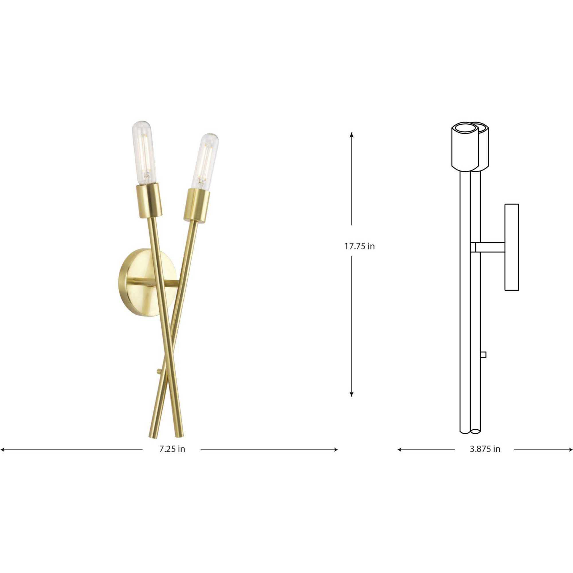 Astra 2 Light Satin Brass Wall Bracket Wall Light, Design Series