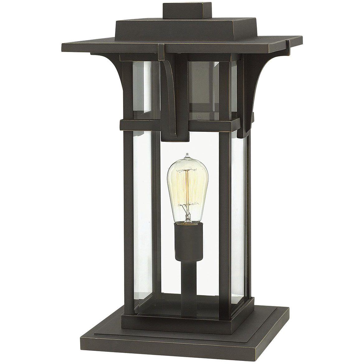 Manhattan LED 18 inch Oil Rubbed Bronze Outdoor Pier Mount Lantern, Low Voltage