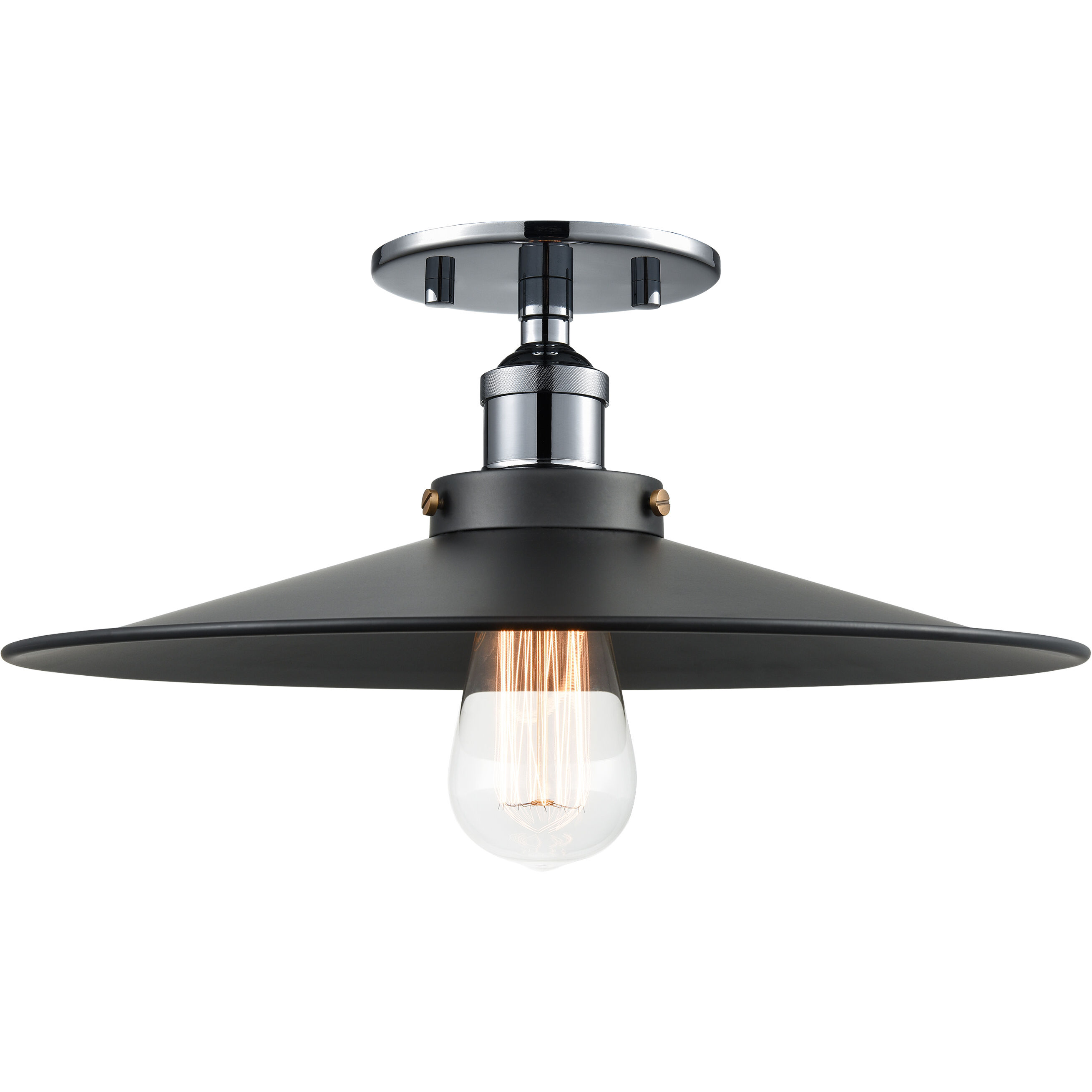 Bulstrode's Workshop 1 Light 14 inch Chrome Flush Mount Ceiling Light in Chrome and Black