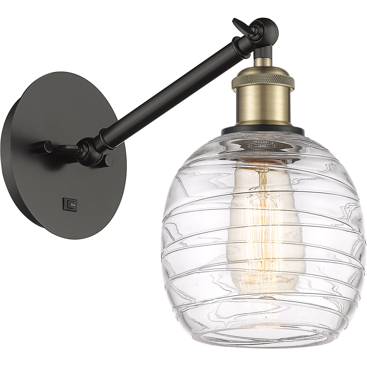 Ballston Belfast LED 6 inch Black Antique Brass Sconce Wall Light in Deco Swirl Glass