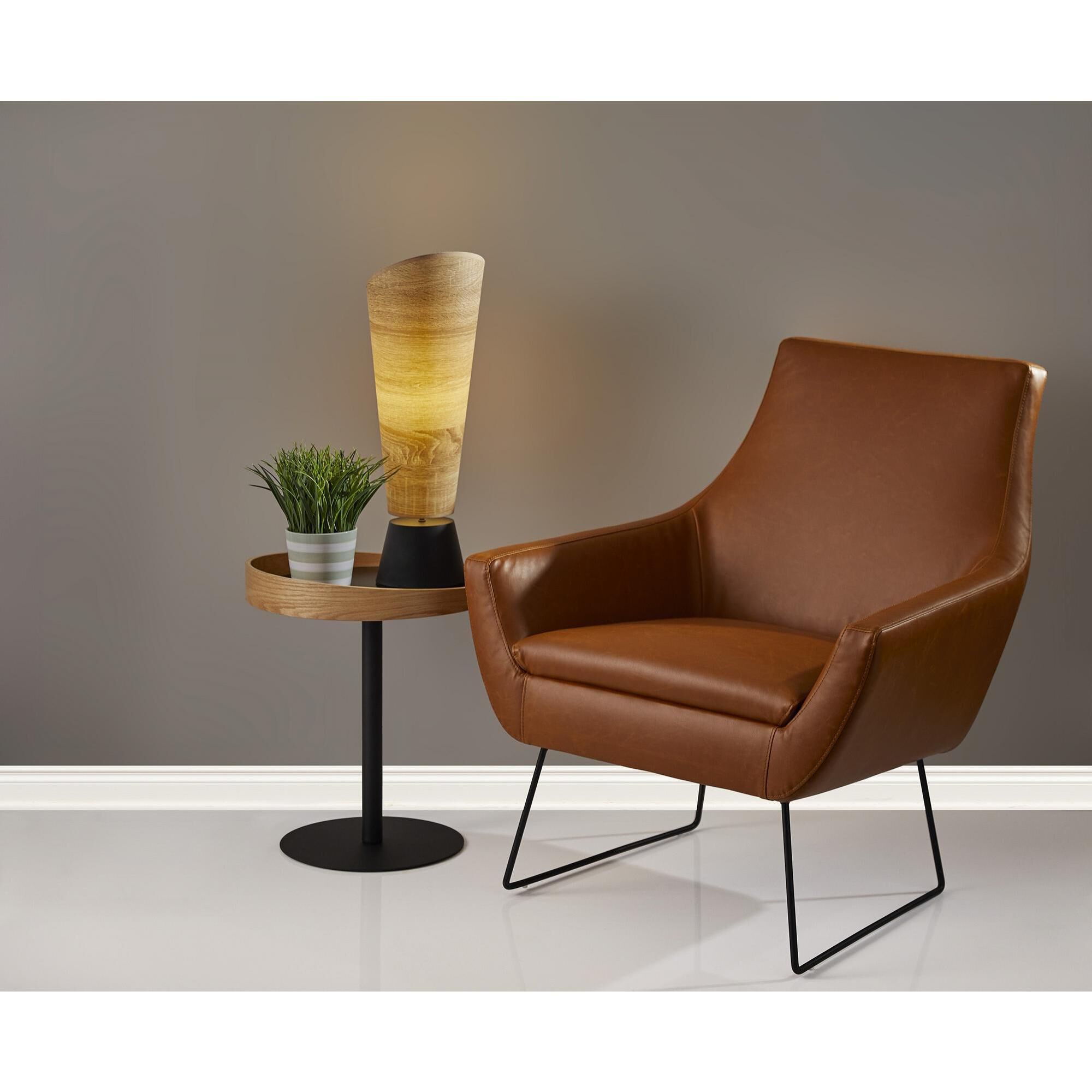 Kendrick Camel Brown Distressed PU Leather and Matte Black Accent Chair