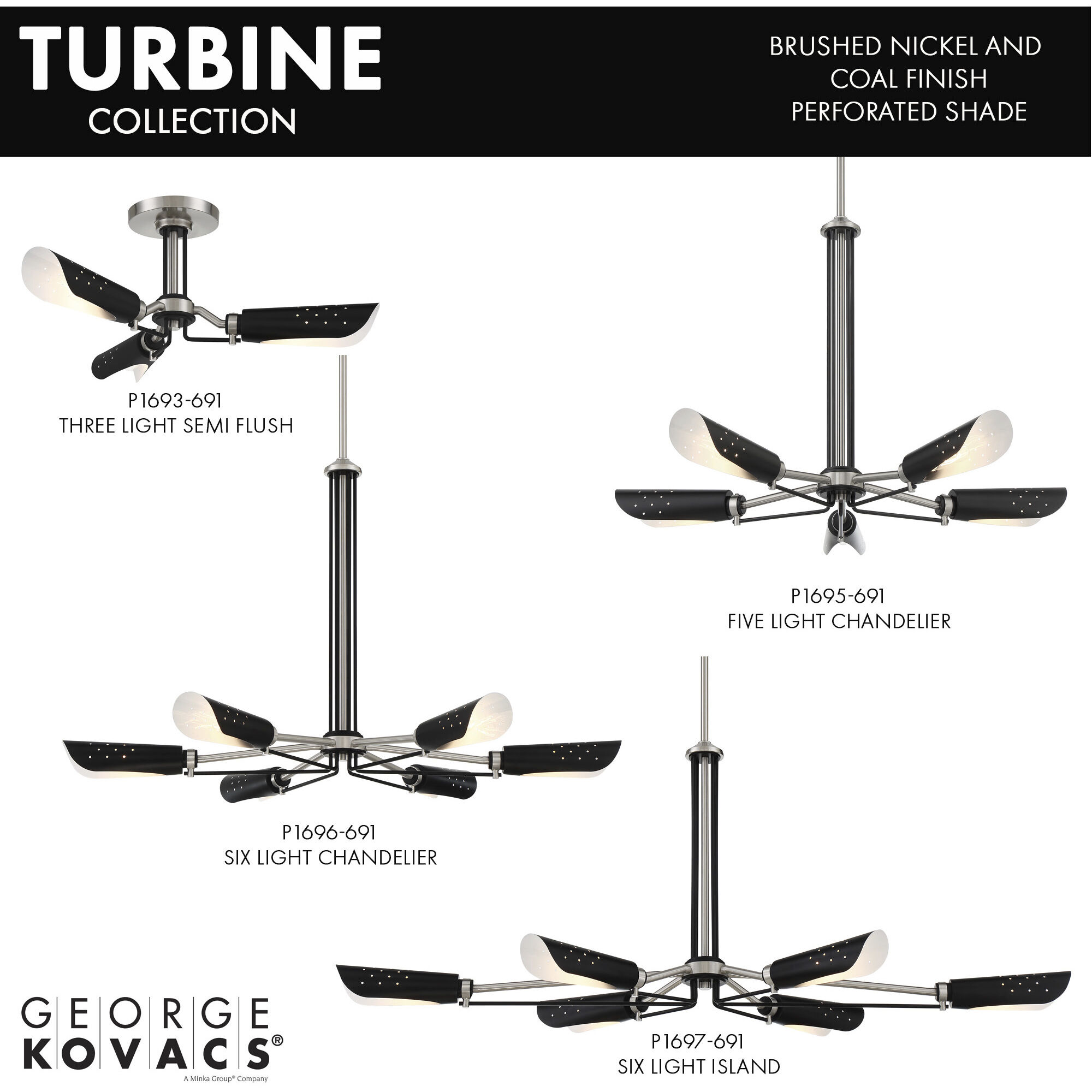 Turbine 5 Light 28 inch Coal With Brushed Nickel Chandelier Ceiling Light