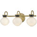 Lucy 3 Light 25 inch Lacquered Brass with Black Bath Light Wall Light
