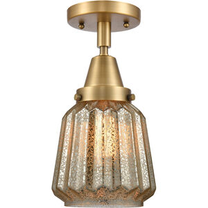 Franklin Restoration Chatham LED 6 inch Brushed Brass Flush Mount Ceiling Light in Mercury Glass