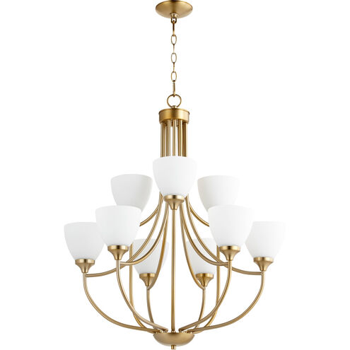 Enclave 9 Light 27 inch Aged Brass Chandelier Ceiling Light in Satin Opal