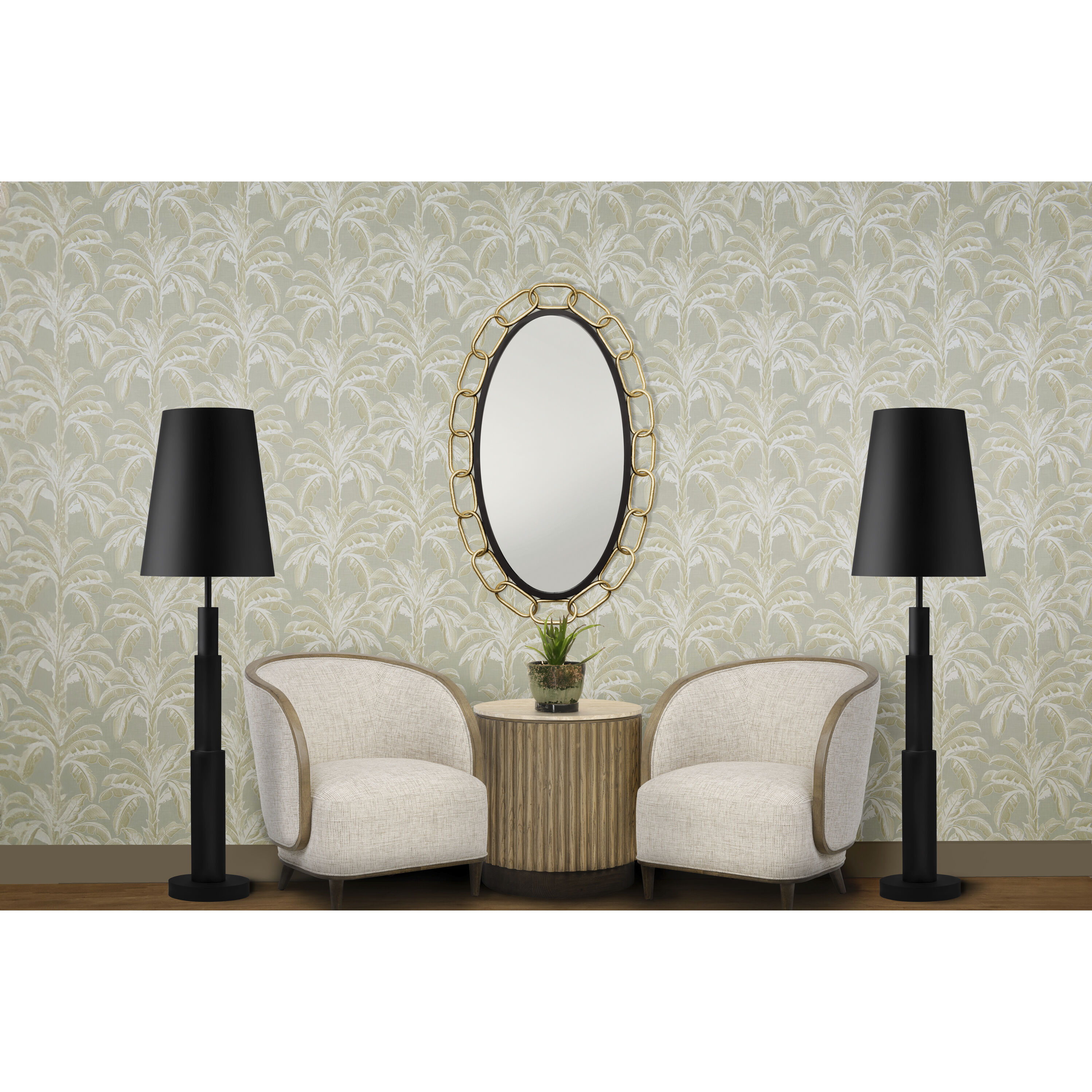 Chains of Love 40 X 24 inch Matte Black and Textured Gold Wall Mirror