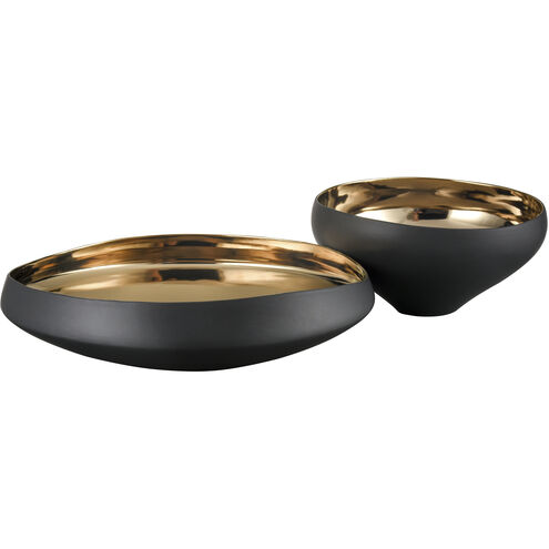 Greer 17.5 X 4 inch Centerpiece Bowl in Matte Black and Gold Glazed, Low