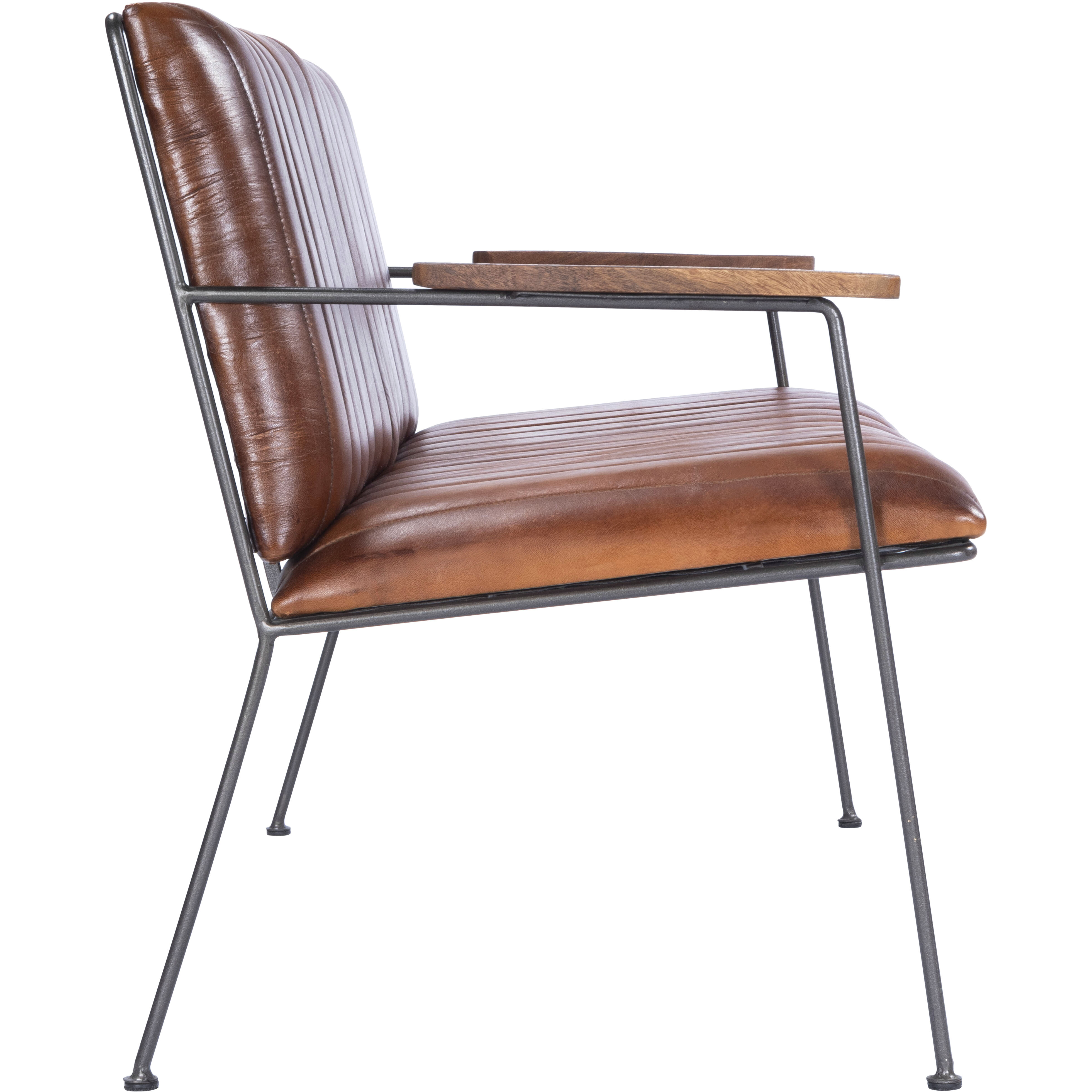 Phoenix Leather & Metal 53"W Bench in Medium Brown