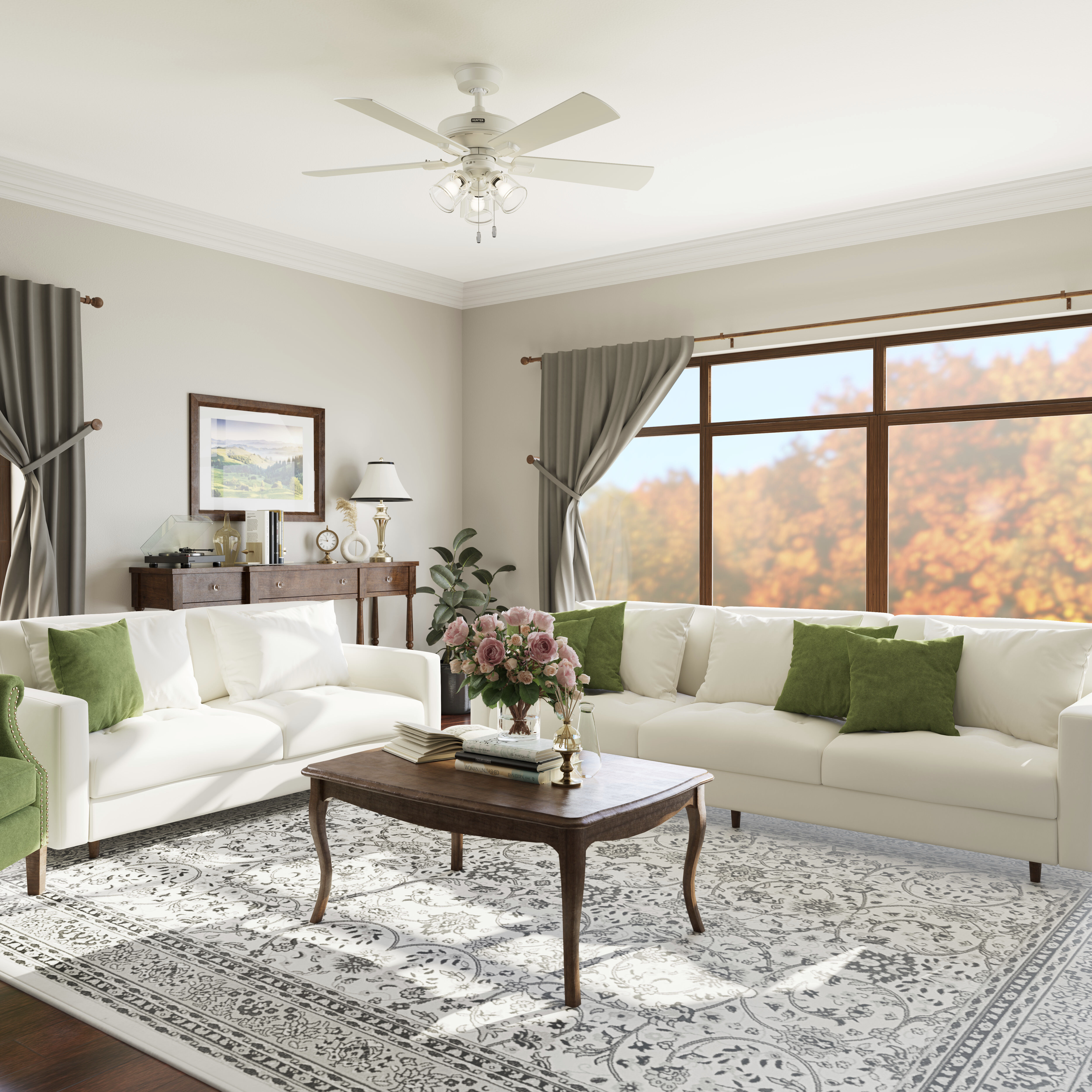 Crestfield 52 inch Fresh White with Fresh White/Drifted Oak Blades Ceiling Fan