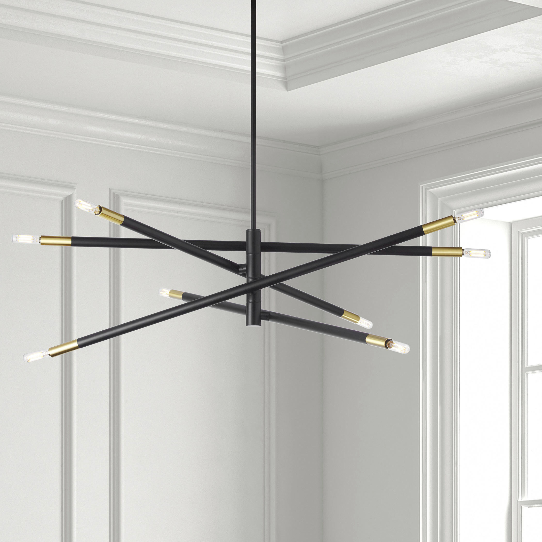 Wand 8 Light 35.5 inch Matte Black with Aged Brass Chandelier Ceiling Light in Matte Black and Aged Brass, Swivel