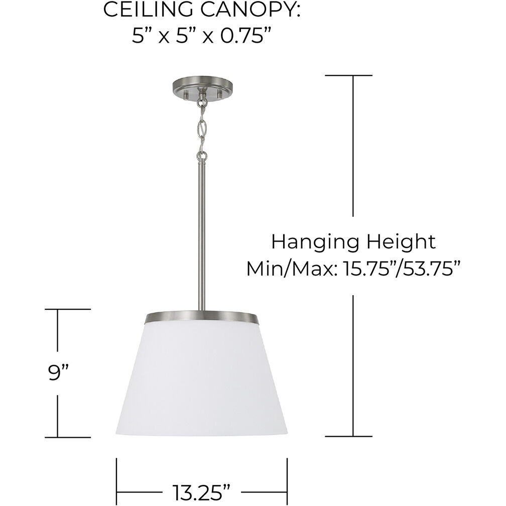 Drake 1 Light 13.25 inch Brushed Nickel Pendant Ceiling Light