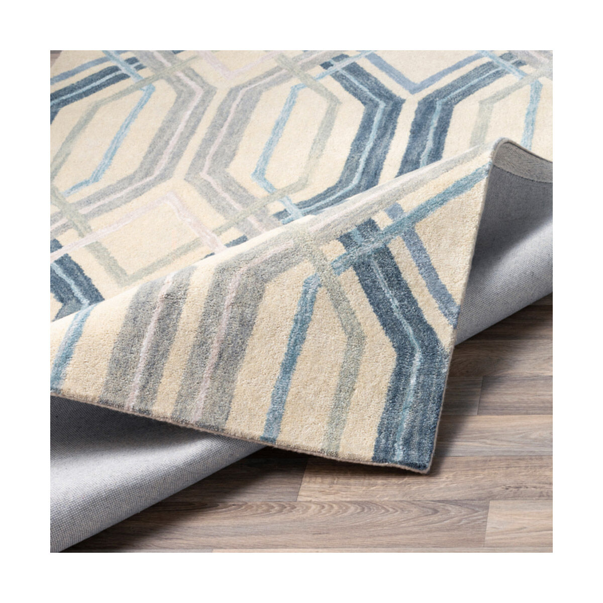 Banshee 36 X 24 inch Dark Blue/Charcoal/Sky Blue/Taupe/Light Gray/Beige Rugs, Wool and Viscose