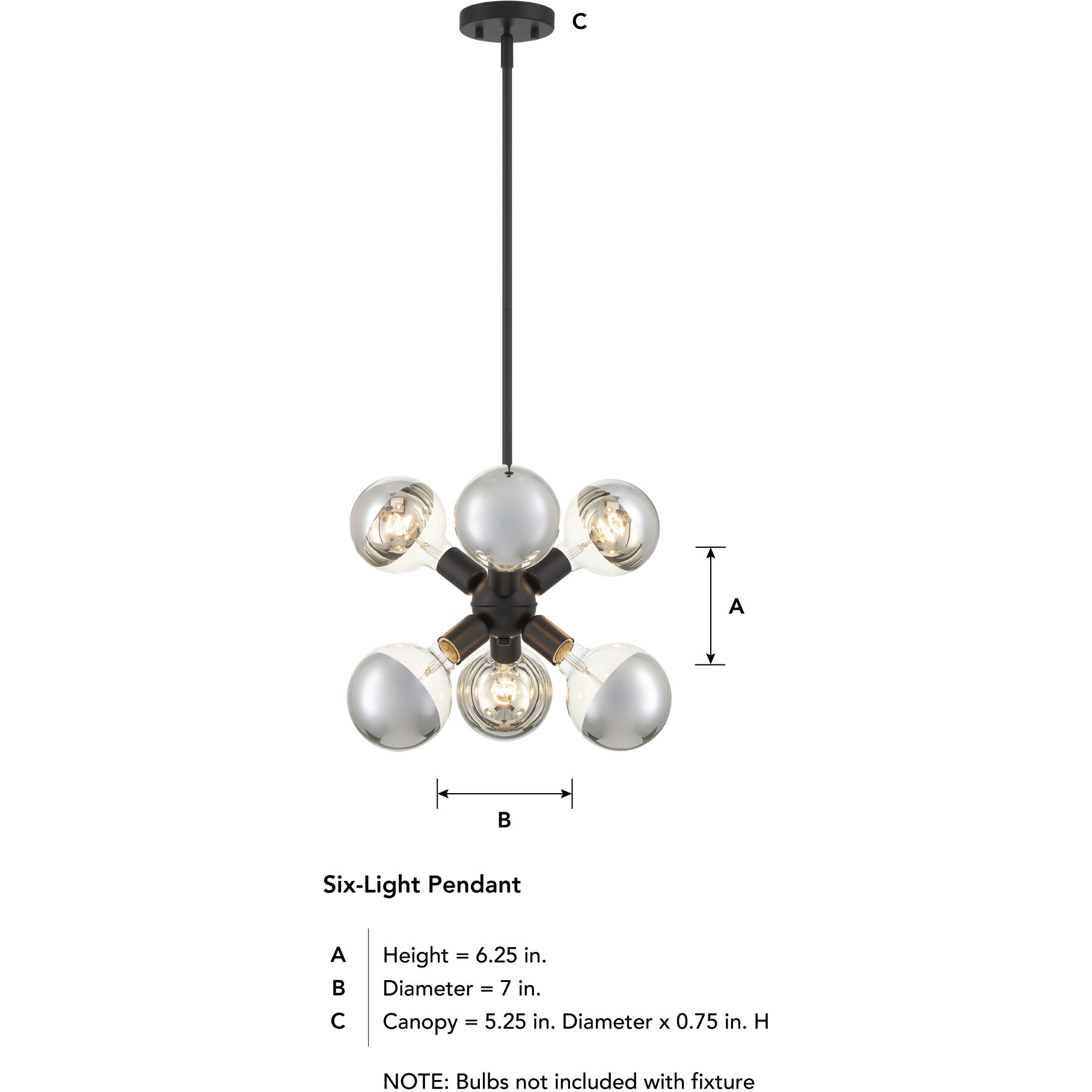 Gambit 6 Light 7 inch Matte Black Pendant Ceiling Light
