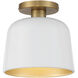 Vintage 1 Light 9 inch White and Natural Brass Semi-Flush Ceiling Light in White with Natural Brass