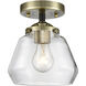 Nouveau Fulton LED 7 inch Black Antique Brass Semi-Flush Mount Ceiling Light in Clear Glass, Nouveau