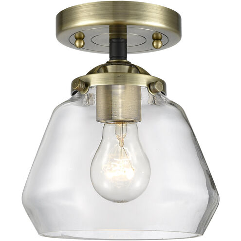 Nouveau Fulton LED 7 inch Black Antique Brass Semi-Flush Mount Ceiling Light in Clear Glass, Nouveau