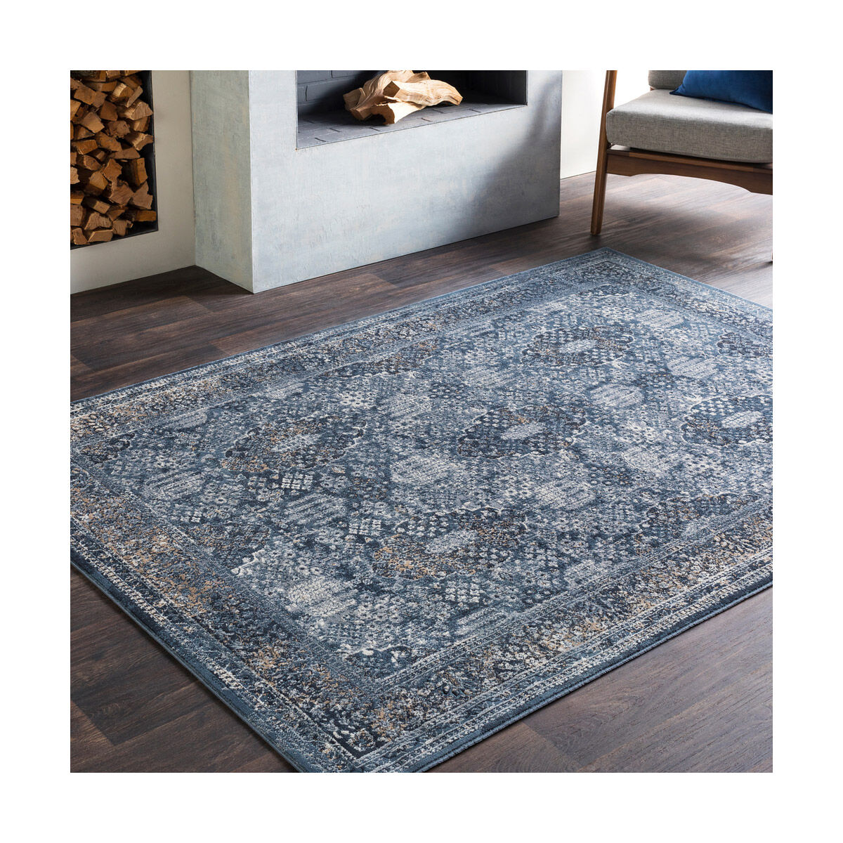 Durham 87 X 63 inch Medium Gray/Charcoal/Ink/Khaki/Camel Rugs, Polypropylene and Chenille