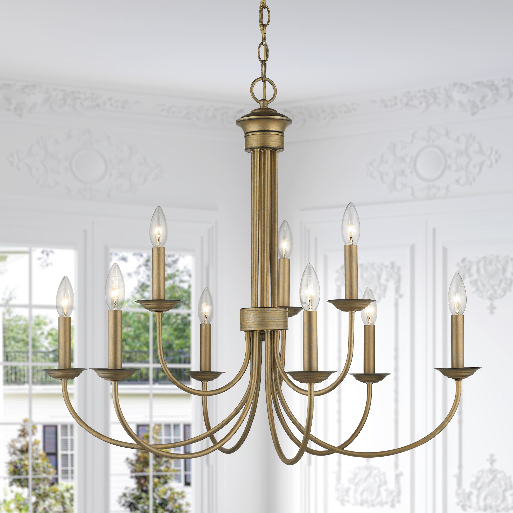 Estate 9 Light 30 inch Antique Gold Leaf Chandelier Ceiling Light, Large, 2-Tier