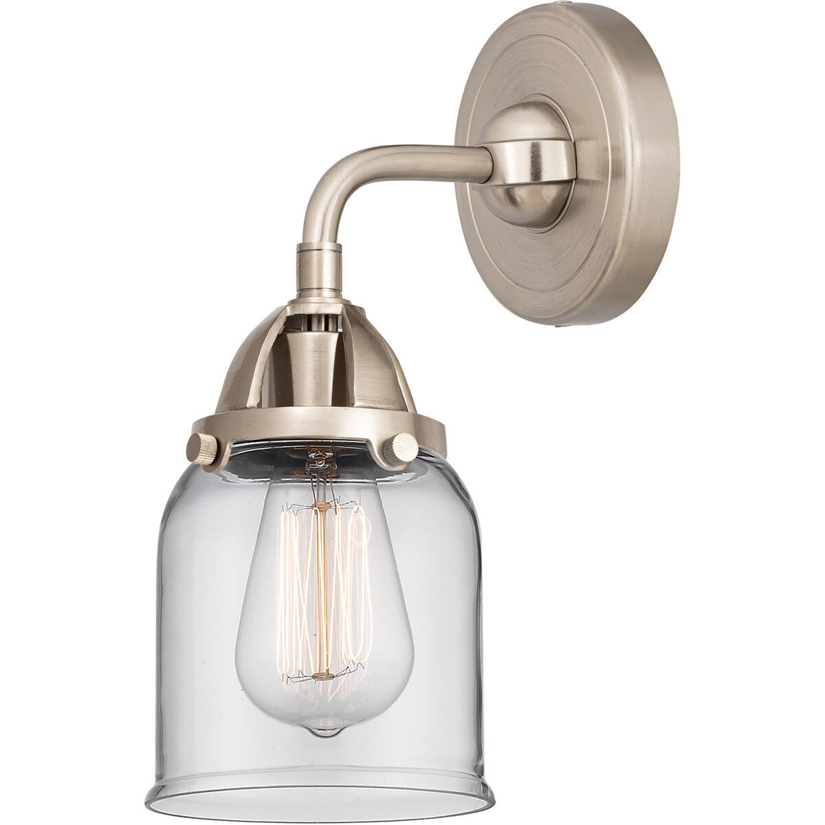 Nouveau 2 Small Bell 1 Light 5 inch Brushed Satin Nickel Sconce Wall Light in Clear Glass
