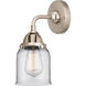 Nouveau 2 Small Bell LED 5 inch Brushed Satin Nickel Sconce Wall Light in Clear Glass