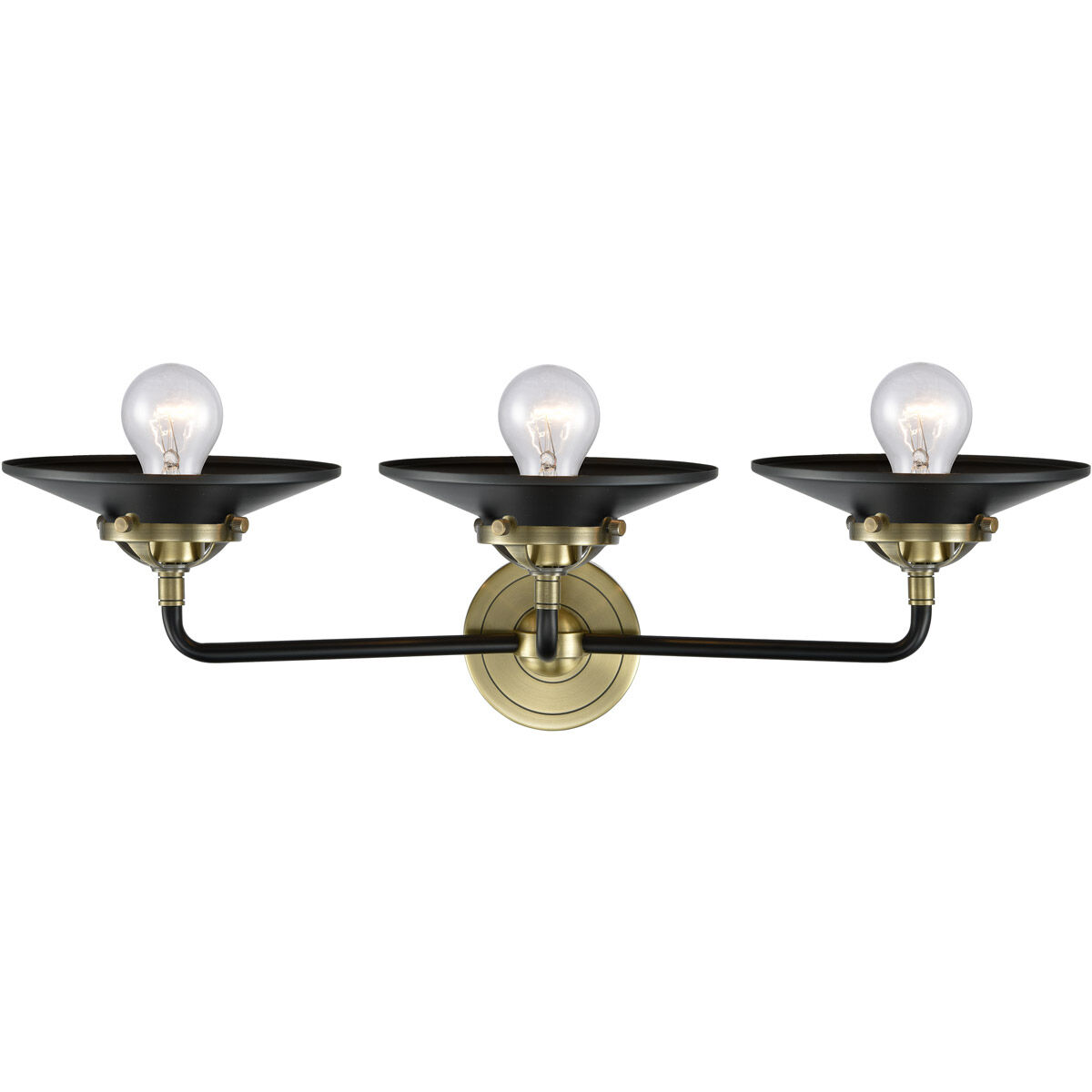 Nouveau Railroad 3 Light 26 inch Black Antique Brass Bath Vanity Light Wall Light in Matte Black, Nouveau