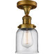 Franklin Restoration Small Bell LED 5 inch Brushed Brass Semi-Flush Mount Ceiling Light in Clear Glass, Franklin Restoration