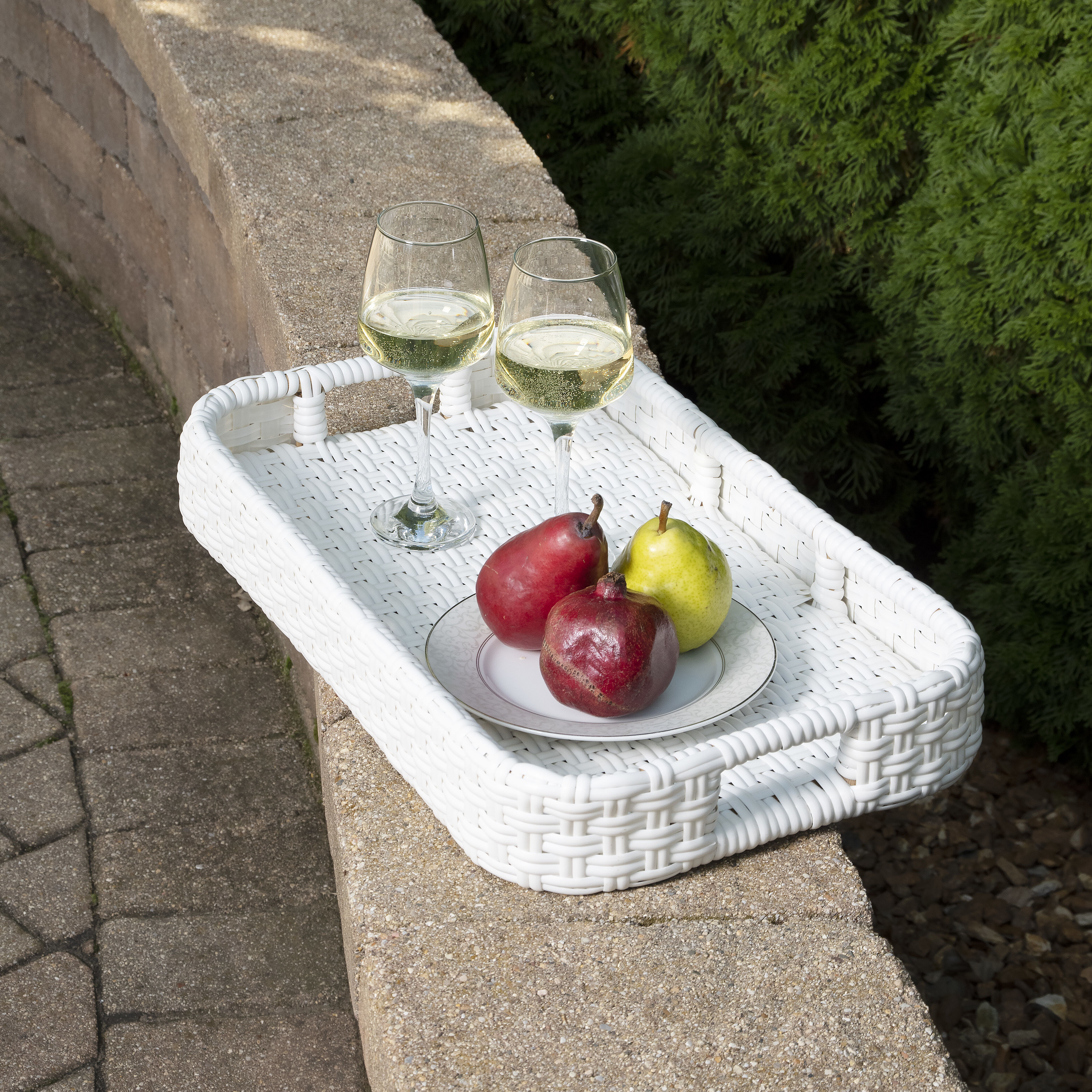 Selena Rattan Bar Cart in White